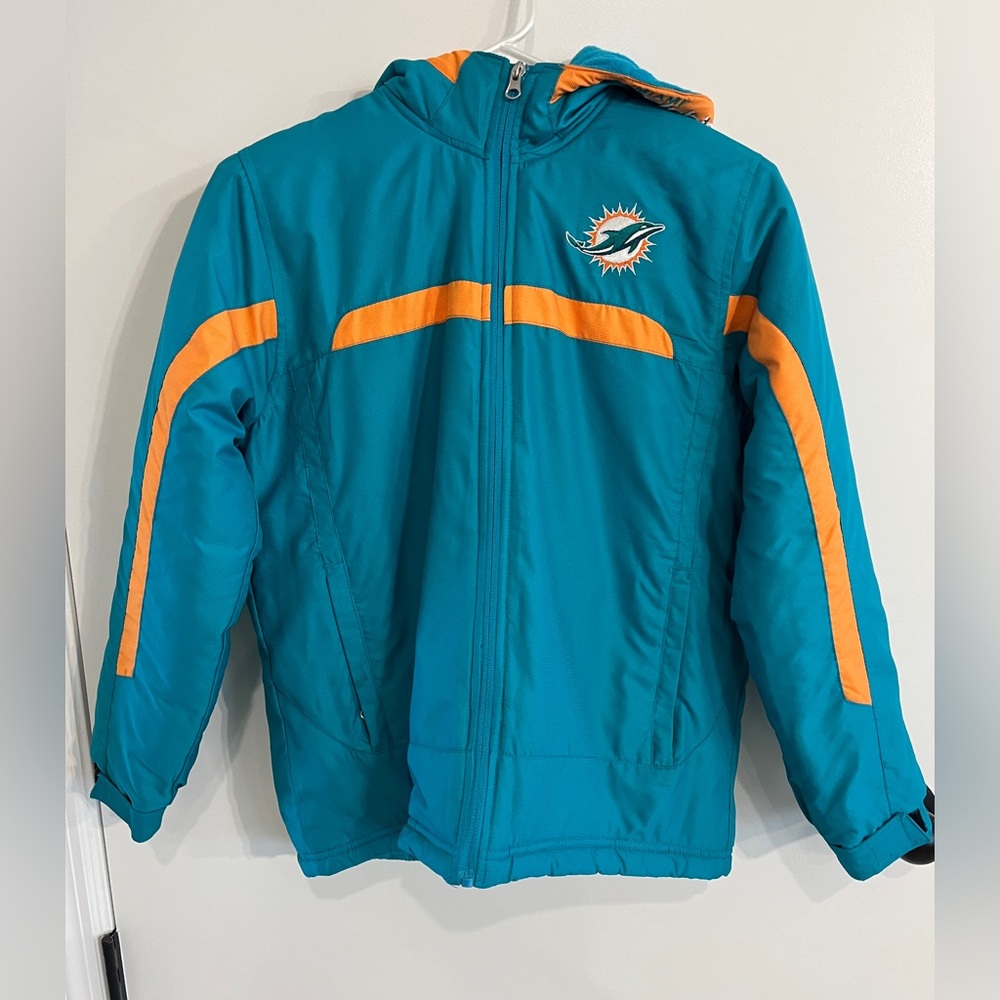 Youth size medium 10-12 nfl team Miami Dolphins Full zip Coat